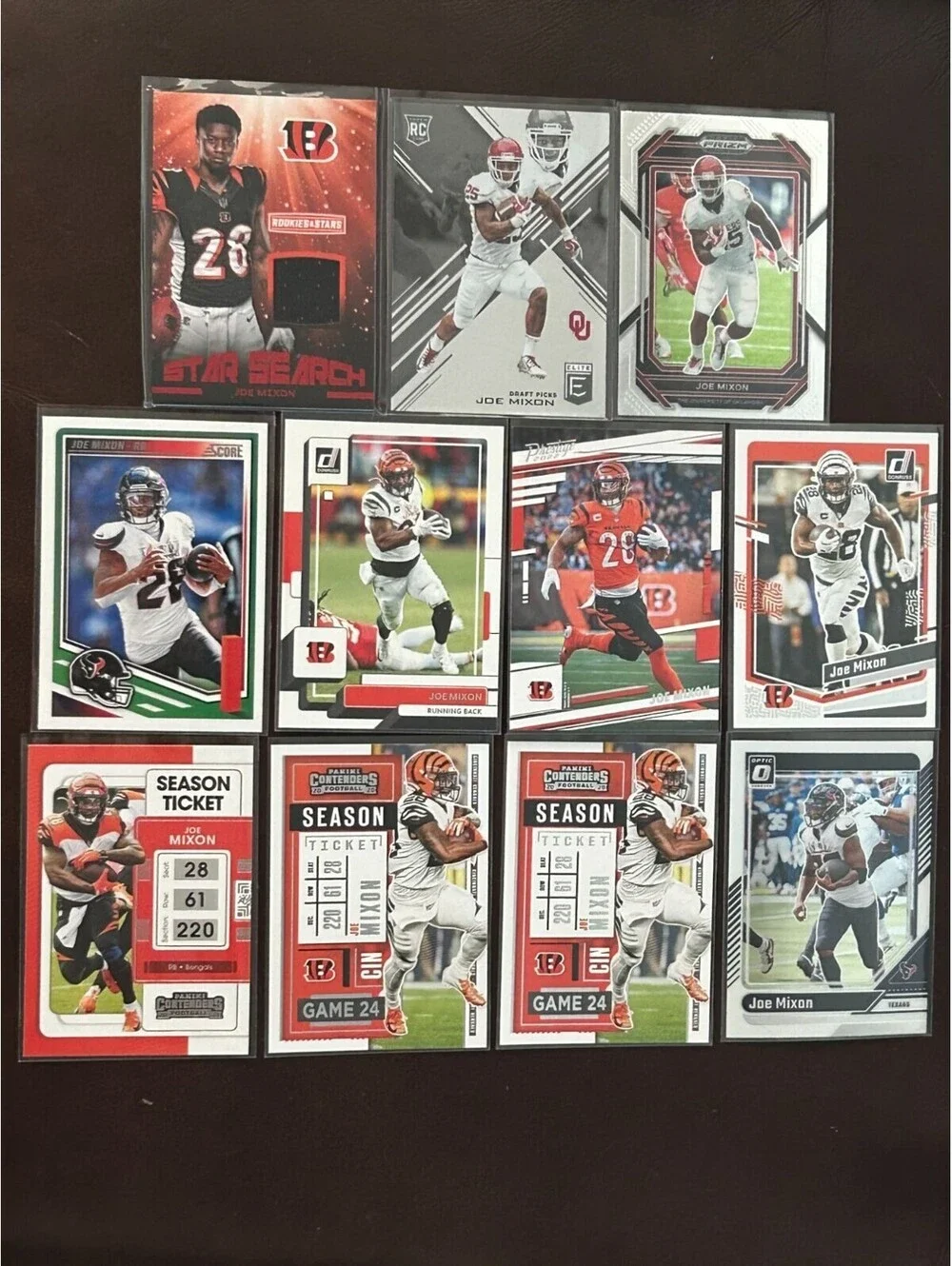 2017 Joe Mixon Rookies & Stars Patch RC + 2017 Collegiate Elite RC + 7 NM Card